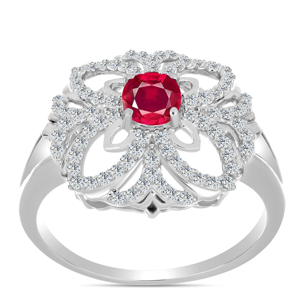 Anel de Prata com Rubi de Madagáscar e Topázio Branco  Contraste: Cabeca de Veado (800) 3 