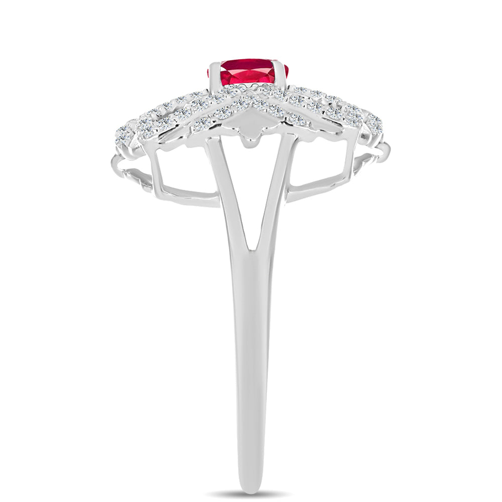 Anel de Prata com Rubi de Madagáscar e Topázio Branco  Contraste: Cabeca de Veado (800)