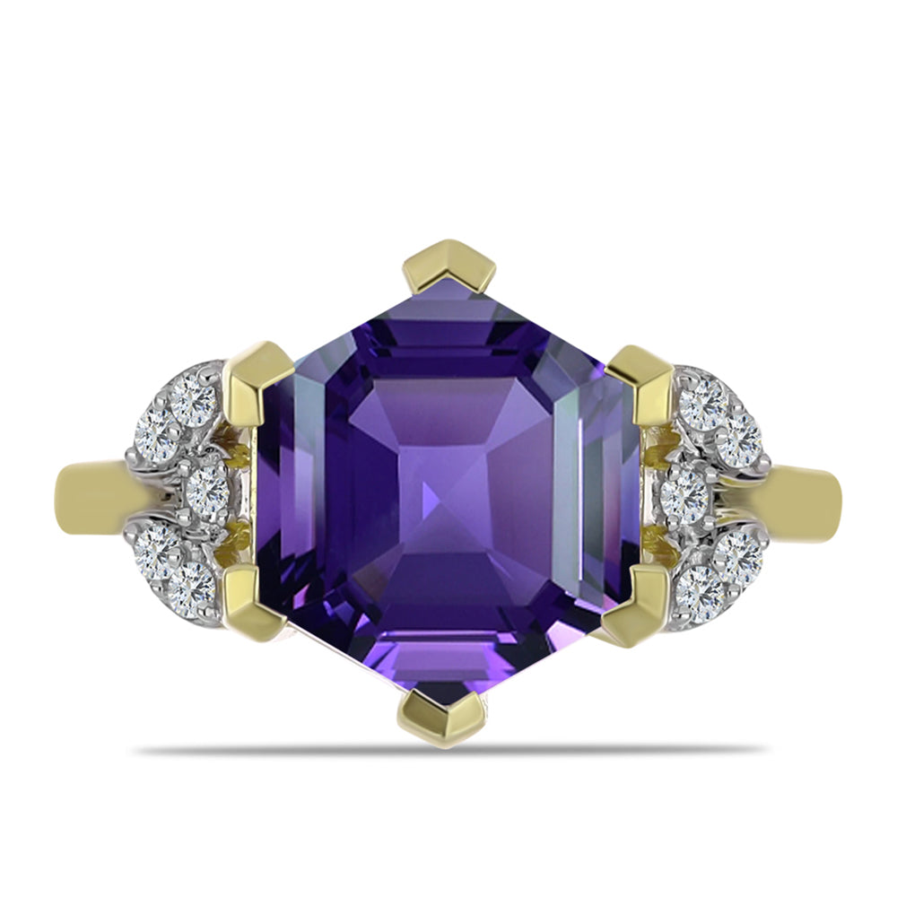 Anel de Prata com Banho de Ouro com Ametista de Marrocos e Topázio Branco  Contraste: Cabeca de Veado (800) 1 