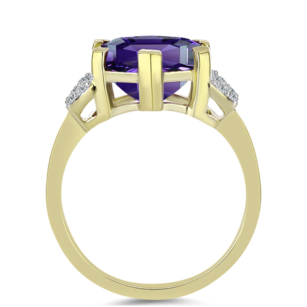 Anel de Prata com Banho de Ouro com Ametista de Marrocos e Topázio Branco  Contraste: Cabeca de Veado (800)