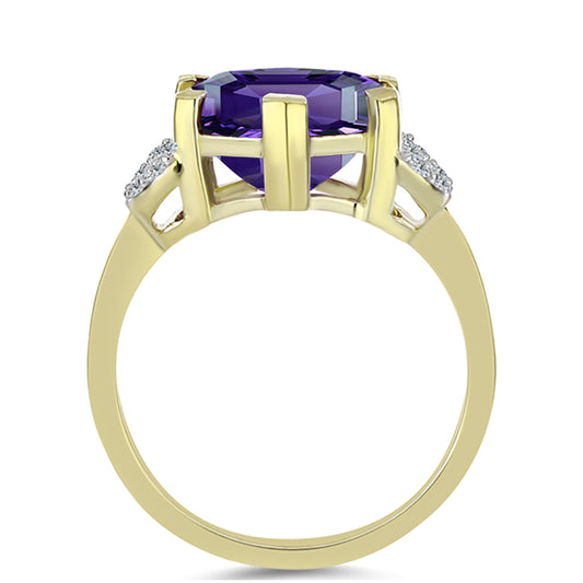 Anel de Prata com Banho de Ouro com Ametista de Marrocos e Topázio Branco  Contraste: Cabeca de Veado (800)