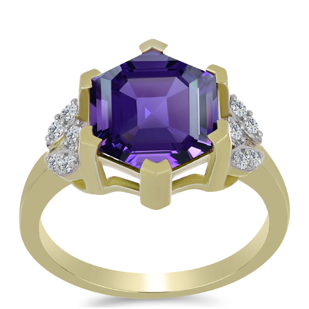 Anel de Prata com Banho de Ouro com Ametista de Marrocos e Topázio Branco  Contraste: Cabeca de Veado (800)