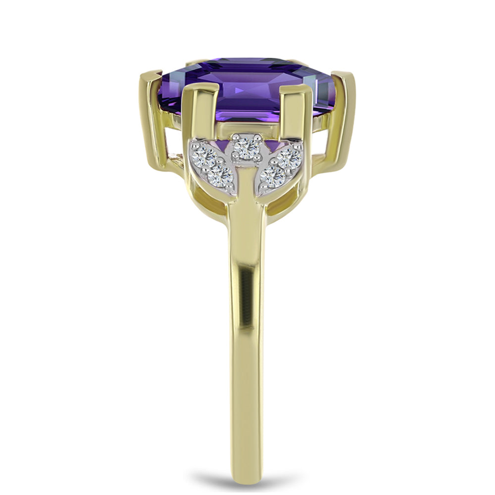 Anel de Prata com Banho de Ouro com Ametista de Marrocos e Topázio Branco  Contraste: Cabeca de Veado (800) 4 