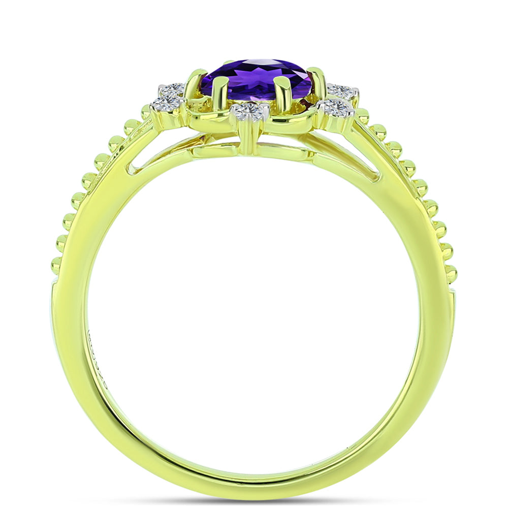 Anel de Prata com Banho de Ouro com Ametista de Marrocos e Topázio Branco