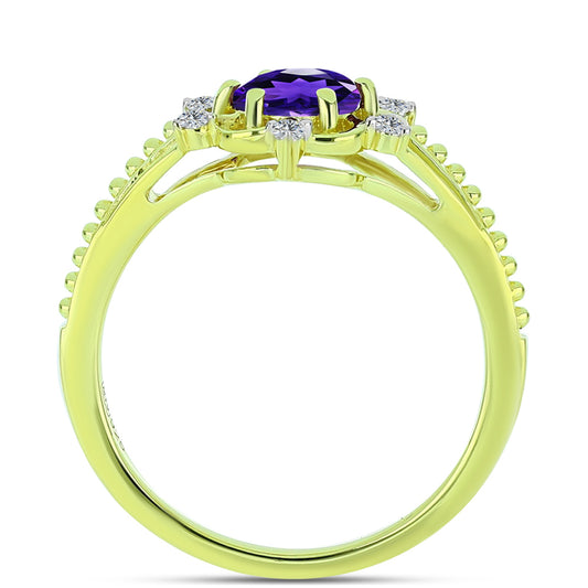 Anel de Prata com Banho de Ouro com Ametista de Marrocos e Topázio Branco