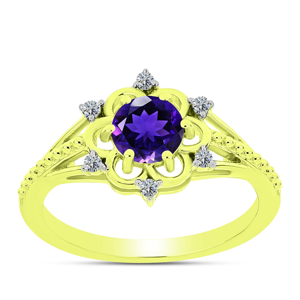 Anel de Prata com Banho de Ouro com Ametista de Marrocos e Topázio Branco 3 