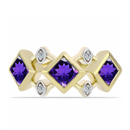 Anel de Prata com Banho de Ouro com Ametista de Marrocos e Topázio Branco  Contraste: Cabeca de Veado (800)