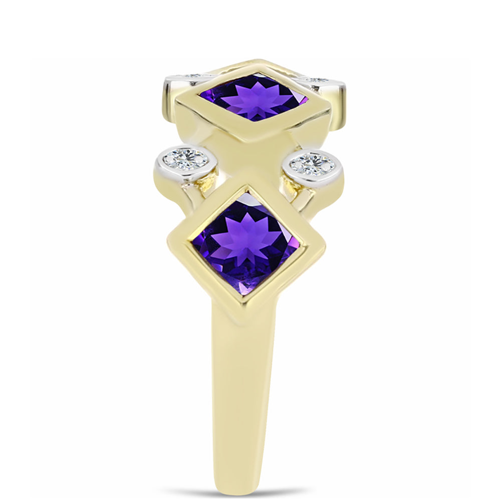 Anel de Prata com Banho de Ouro com Ametista de Marrocos e Topázio Branco  Contraste: Cabeca de Veado (800) 4 