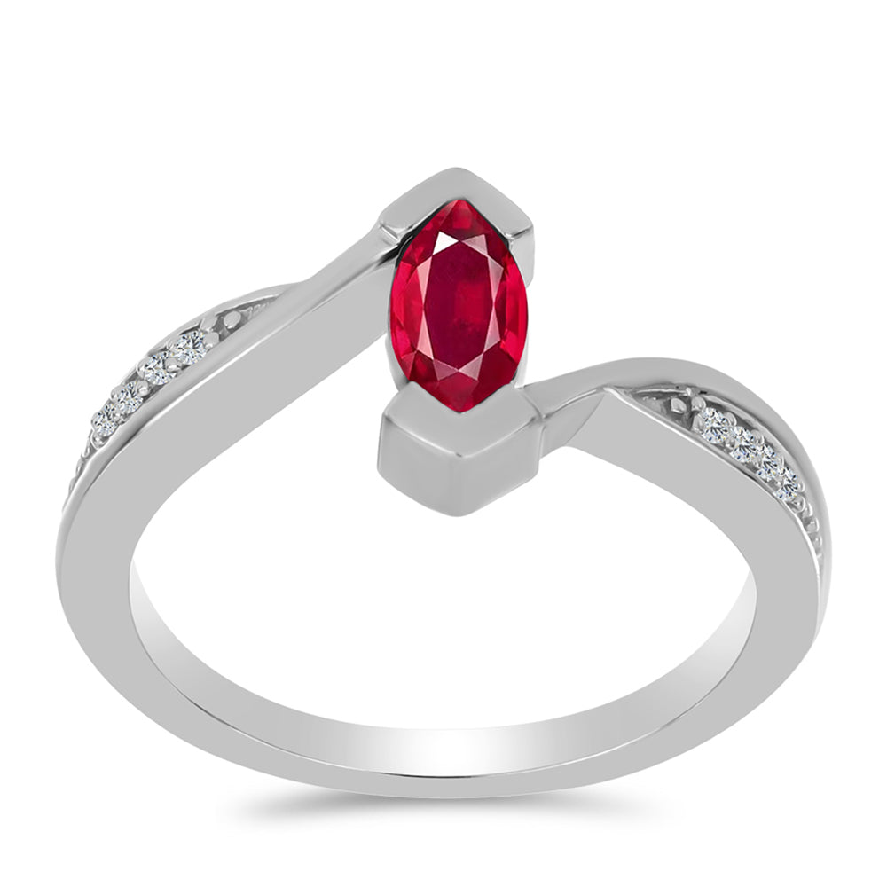 Anel de Prata com Rubi de Madagáscar e Topázio Branco  Contraste: Cabeca de Veado (800) 3 