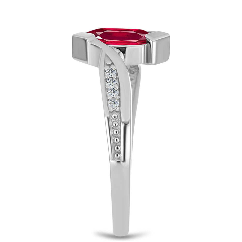 Anel de Prata com Rubi de Madagáscar e Topázio Branco  Contraste: Cabeca de Veado (800) 4 