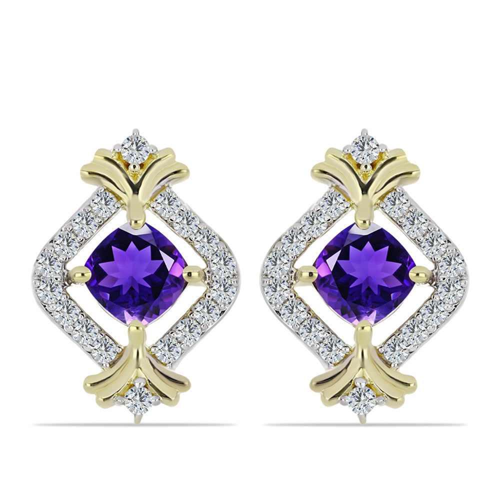 Brincos de Prata com Banho de Ouro com Ametista de Marrocos e Topázio Branco 1 