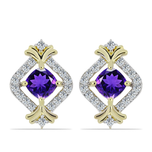 Brincos de Prata com Banho de Ouro com Ametista de Marrocos e Topázio Branco