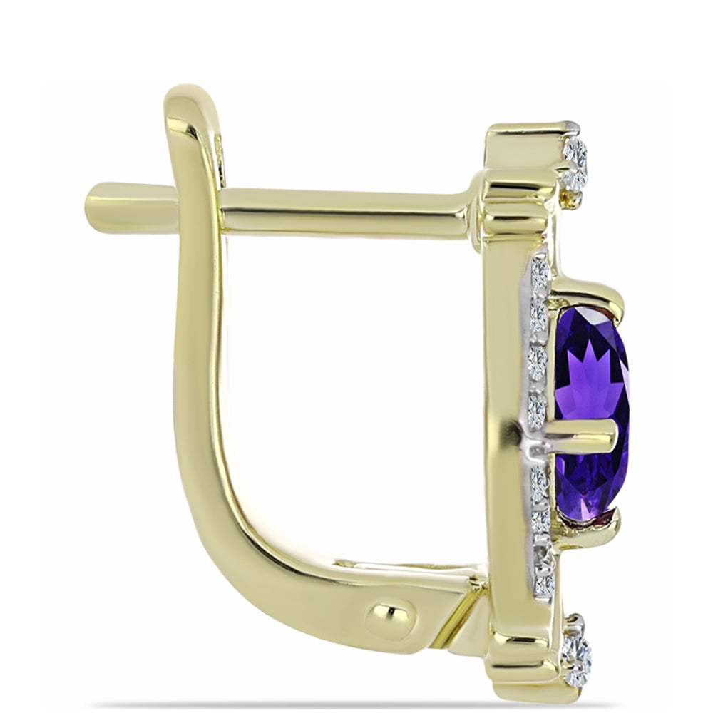 Brincos de Prata com Banho de Ouro com Ametista de Marrocos e Topázio Branco