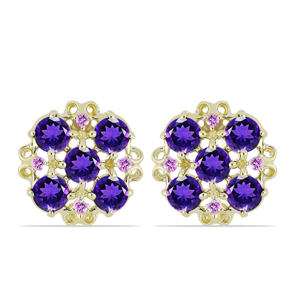 Brincos de Prata com Banho de Ouro com Ametista de Marrocos e Ametista do Brasil 1 