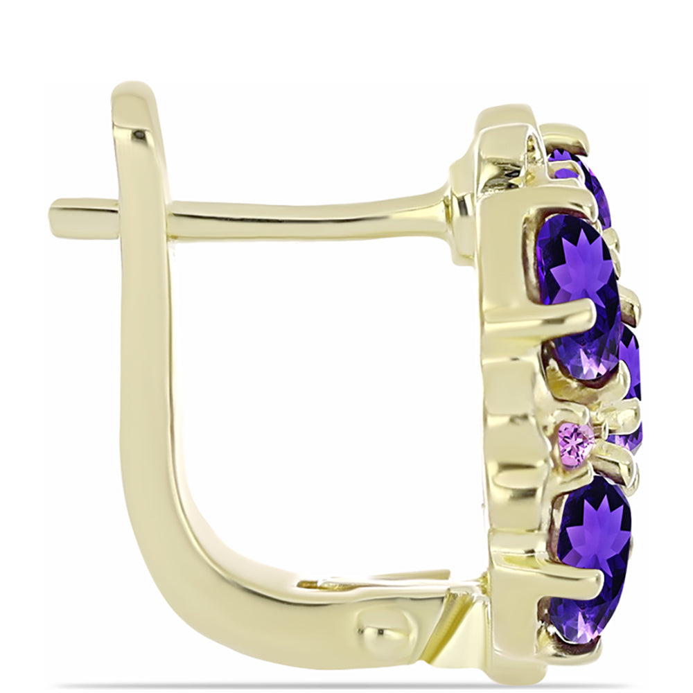 Brincos de Prata com Banho de Ouro com Ametista de Marrocos e Ametista do Brasil 2 