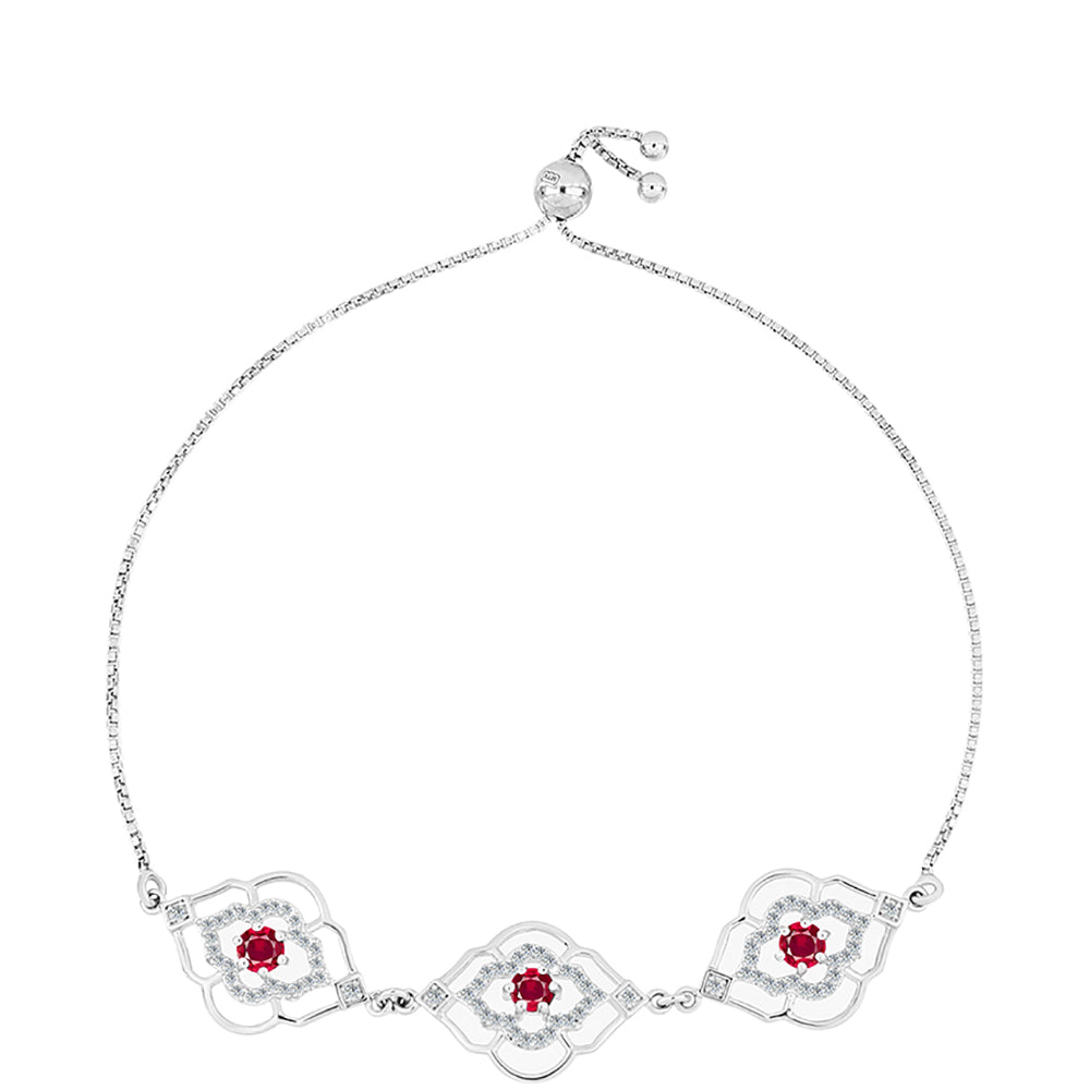 Pulseira de Prata com Rubi de Madagáscar e Topázio Branco  Contraste: Cabeca de Veado (800)