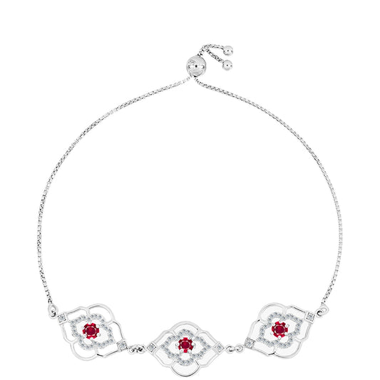 Pulseira de Prata com Rubi de Madagáscar e Topázio Branco  Contraste: Cabeca de Veado (800)