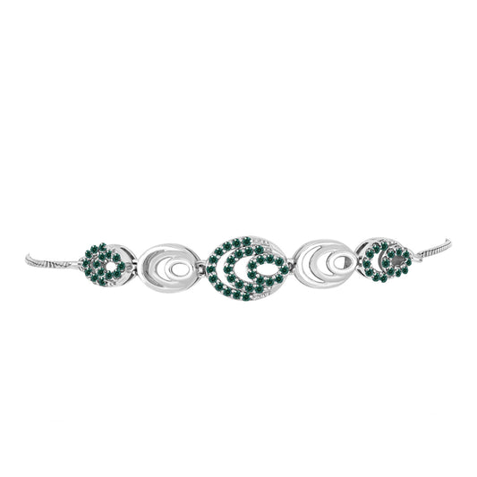 Pulseira de Prata com Moissanite Azul Mar Esverdeado  Contraste: Cabeca de Veado (800)