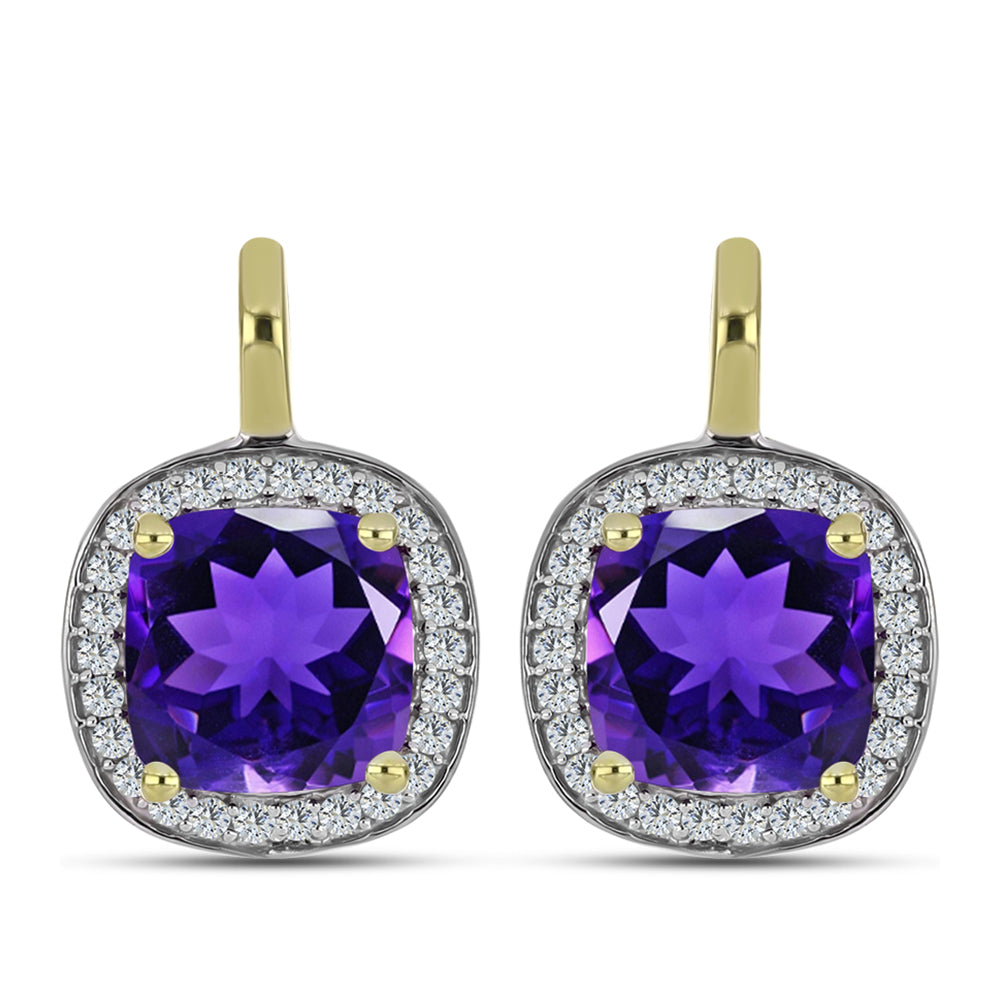 Brincos de Prata com Banho de Ouro com Ametista de Marrocos e Topázio Branco