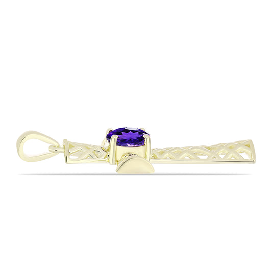 Cruz Pendente de Prata com Banho de Ouro com Ametista de Marrocos