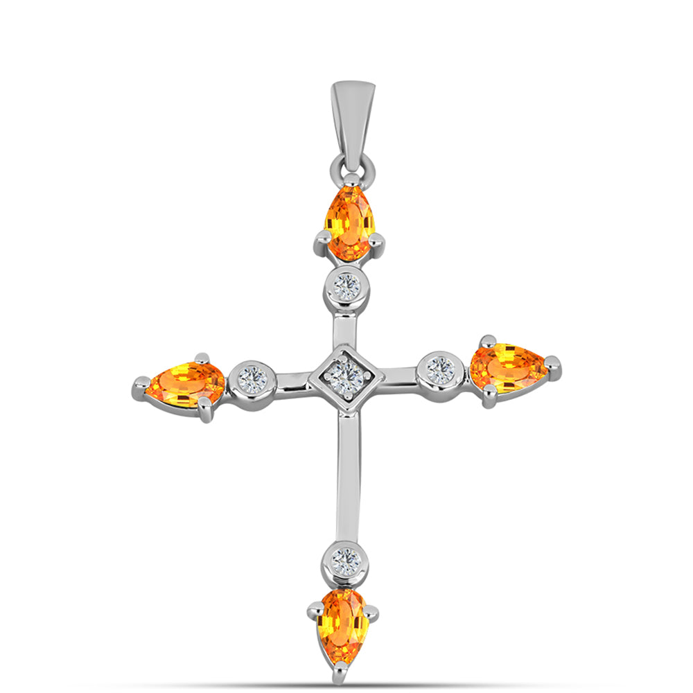 Cruz Pendente de Prata com Safira Padparadscha e Topázio Branco 1 