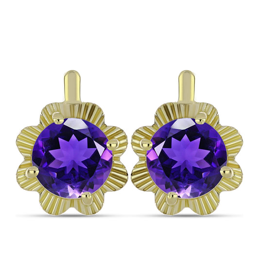 Brincos de Prata com Banho de Ouro com Ametista de Marrocos