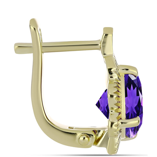 Brincos de Prata com Banho de Ouro com Ametista de Marrocos