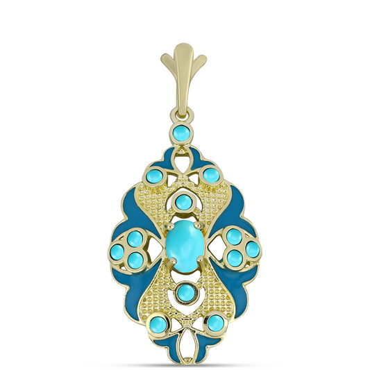 Pendente de Prata com Banho de Ouro com Turquesa Bela Adormecida  Contraste: Cabeca de Veado (800)
