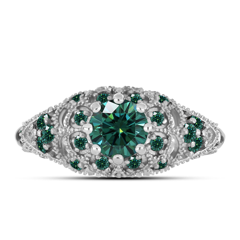 Anel de Prata com Moissanite Azul Mar Esverdeado 1 