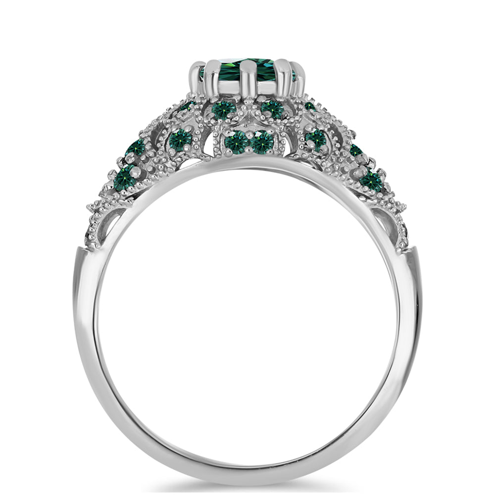 Anel de Prata com Moissanite Azul Mar Esverdeado 2 