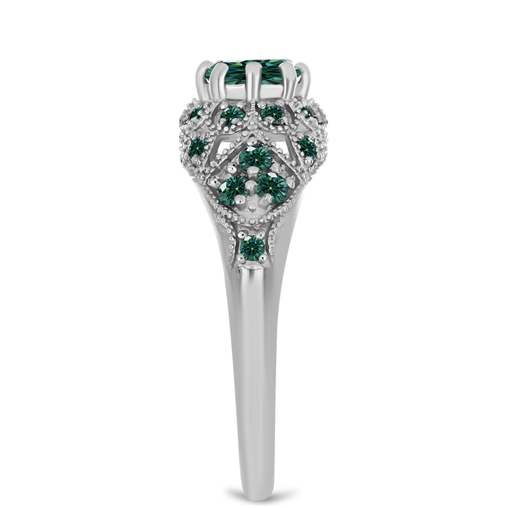 Anel de Prata com Moissanite Azul Mar Esverdeado 4 