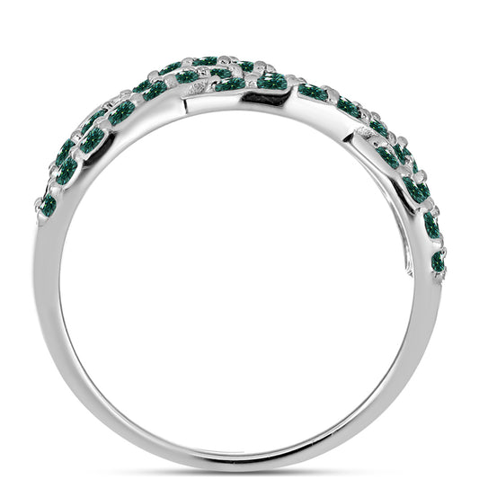 Anel de Prata com Moissanite Azul Mar Esverdeado  Contraste: Cabeca de Veado (800)