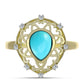 Anel de Prata com Banho de Ouro com Turquesa Bela Adormecida e Topázio Branco  Contraste: Cabeca de Veado (800)