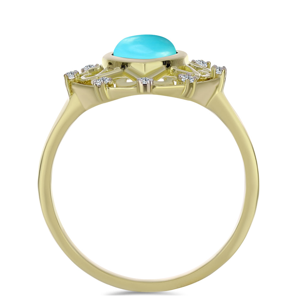 Anel de Prata com Banho de Ouro com Turquesa Bela Adormecida e Topázio Branco  Contraste: Cabeca de Veado (800) 2 