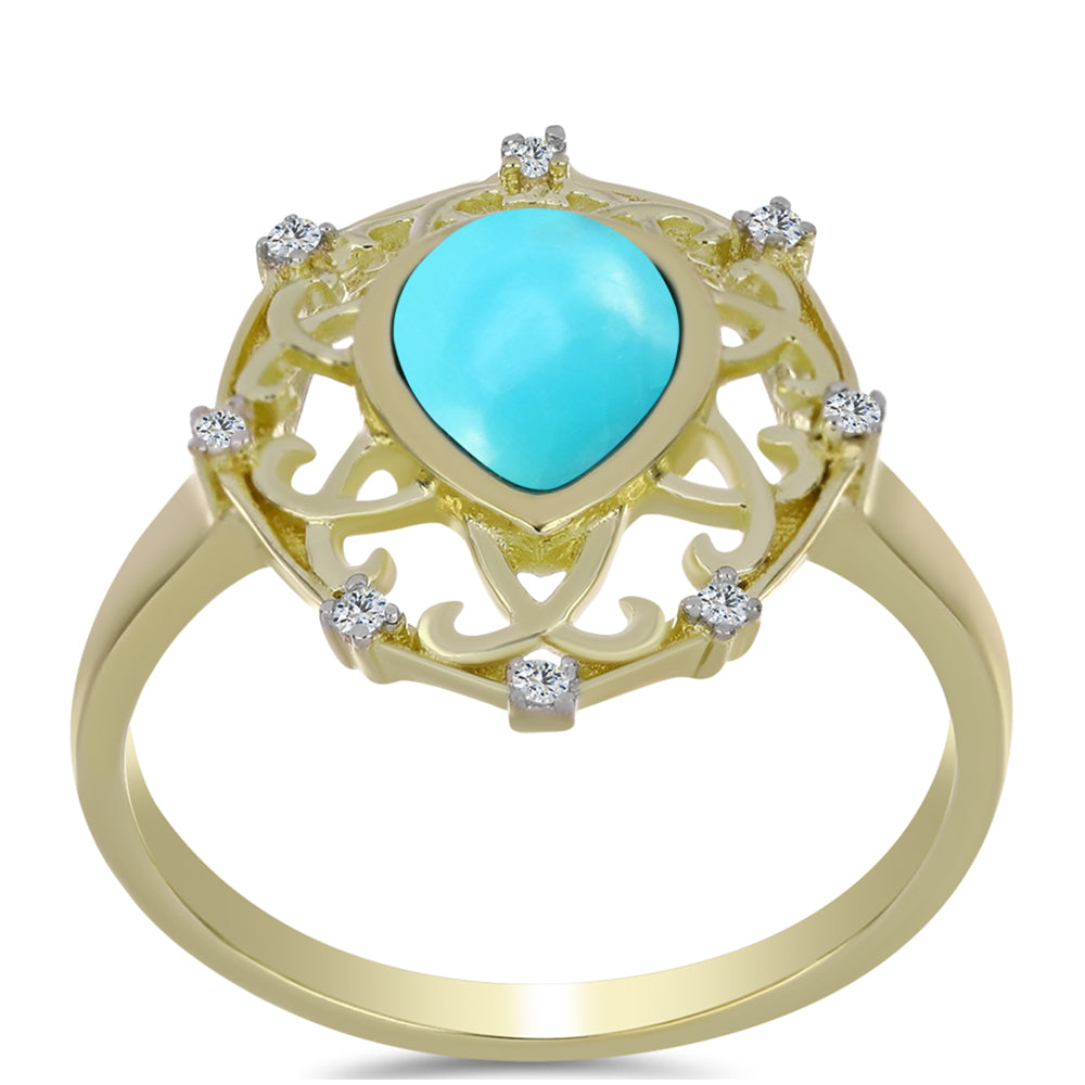 Anel de Prata com Banho de Ouro com Turquesa Bela Adormecida e Topázio Branco  Contraste: Cabeca de Veado (800) 3 