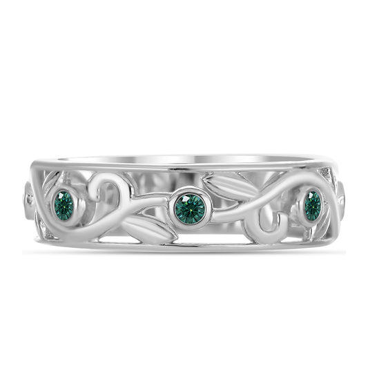 Anel de Prata com Moissanite Azul Mar Esverdeado  Contraste: Cabeca de Veado (800)