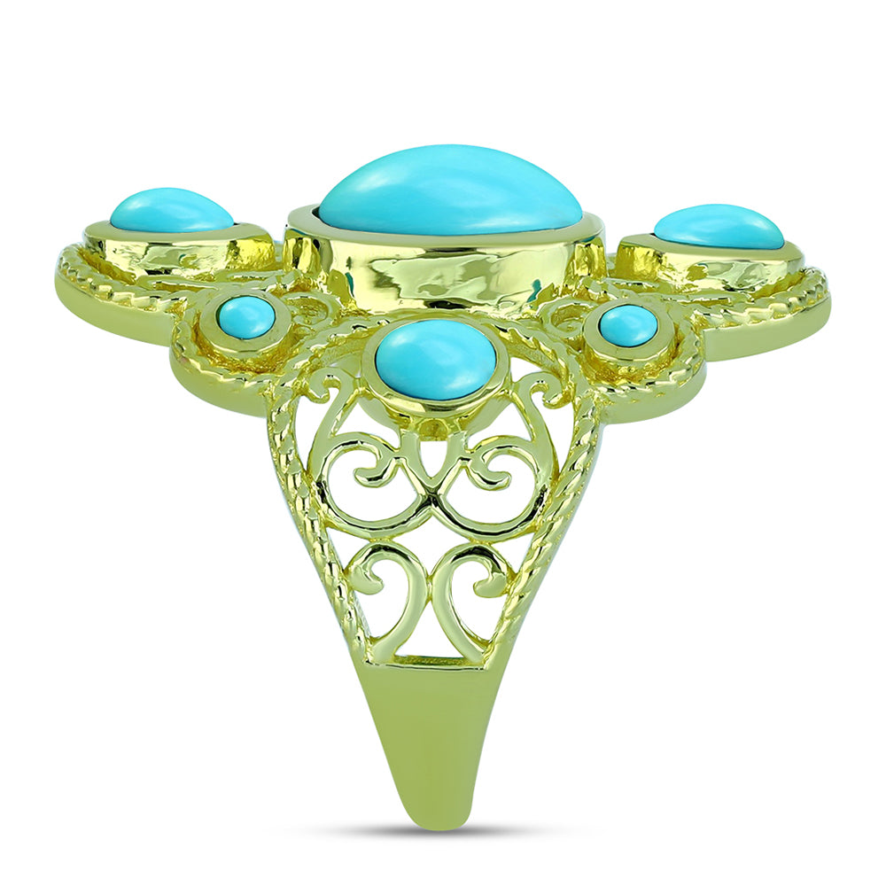 Anel de Prata com Banho de Ouro com Turquesa Bela Adormecida  Contraste: Cabeca de Veado (800) 4 