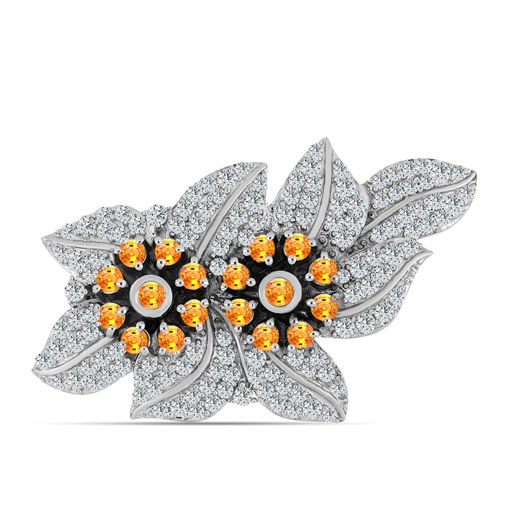 Alfinete de Prata com Safira Padparadscha e Topázio Branco  Contraste: Cabeca de Veado (800)