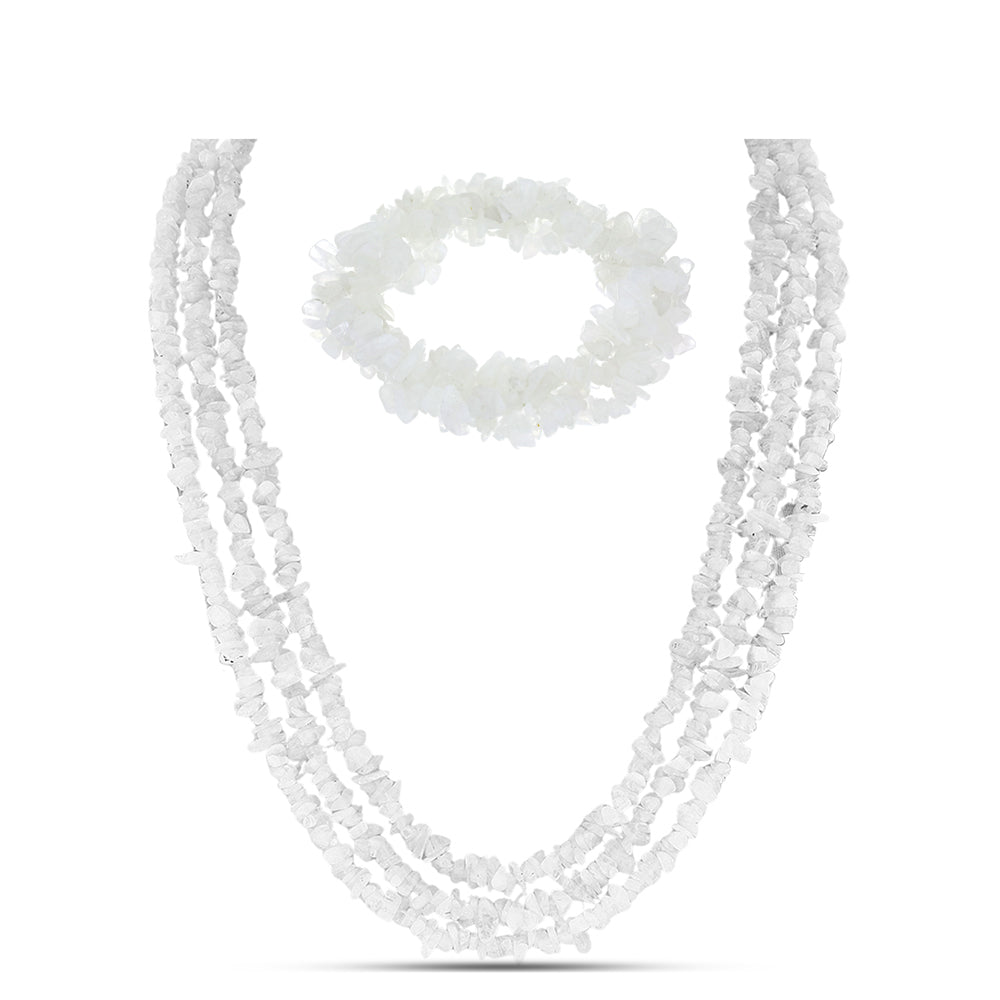 Conjunto com Pedra da Lua Arco-íris ( Colar+Pulseira )