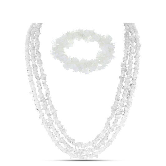 Conjunto com Pedra da Lua Arco-íris ( Colar+Pulseira )