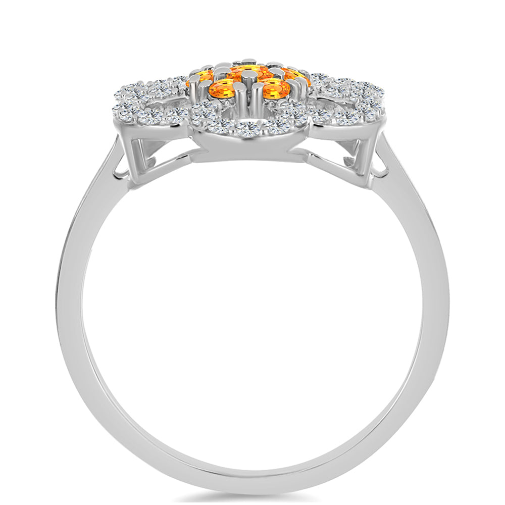 Anel de Prata com Safira Padparadscha e Topázio Branco  Contraste: Cabeca de Veado (800)