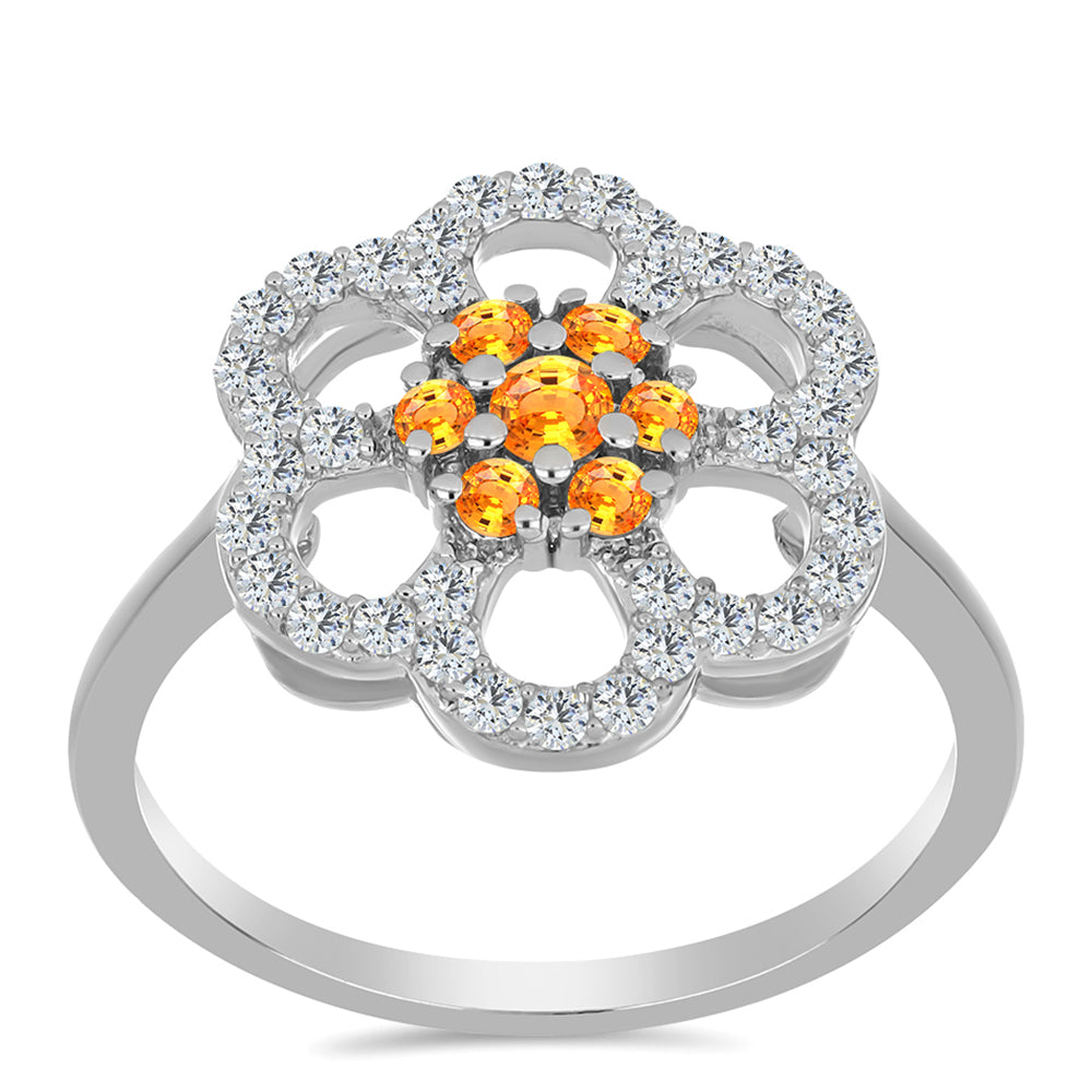 Anel de Prata com Safira Padparadscha e Topázio Branco  Contraste: Cabeca de Veado (800) 3 