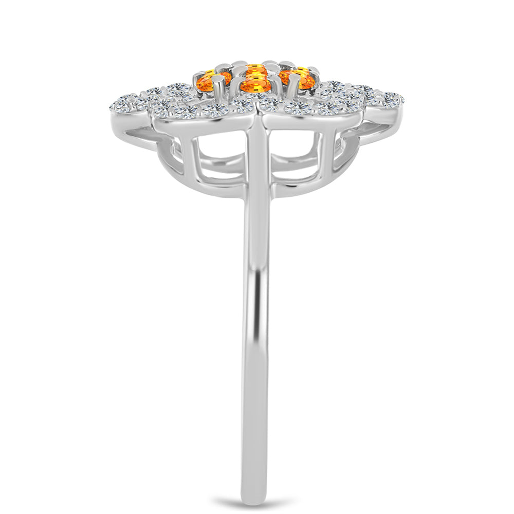 Anel de Prata com Safira Padparadscha e Topázio Branco  Contraste: Cabeca de Veado (800) 4 