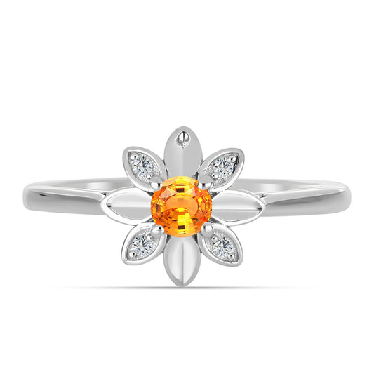 Anel de Prata com Safira Padparadscha e Topázio Branco