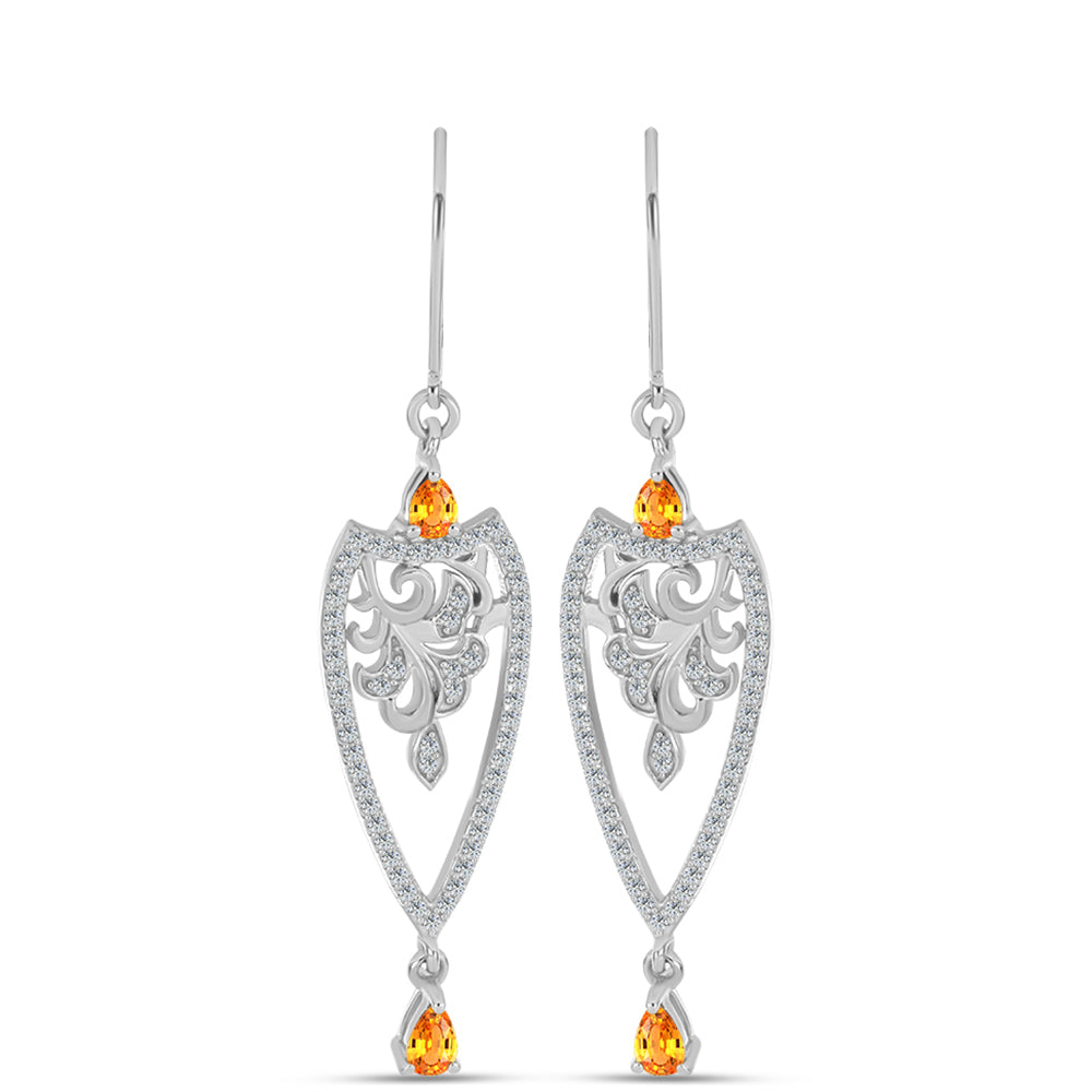 Brincos de Prata com Safira Padparadscha e Topázio Branco