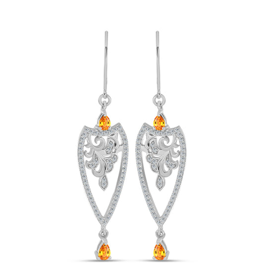 Brincos de Prata com Safira Padparadscha e Topázio Branco