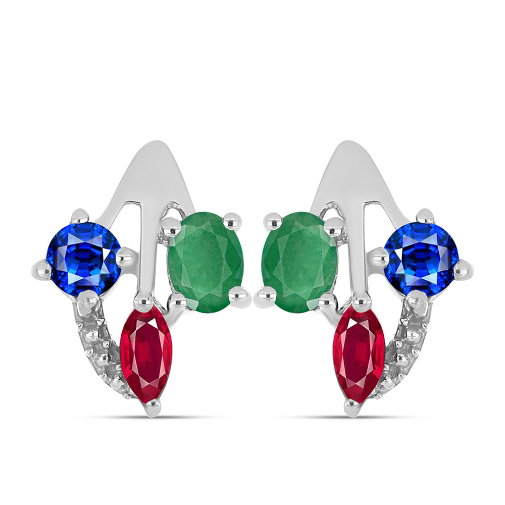 Conjunto de Prata com Rubi de Madagáscar e Esmeralda do Brasil ( Brincos+Anel )  Contraste: Cabeca de Veado (800)