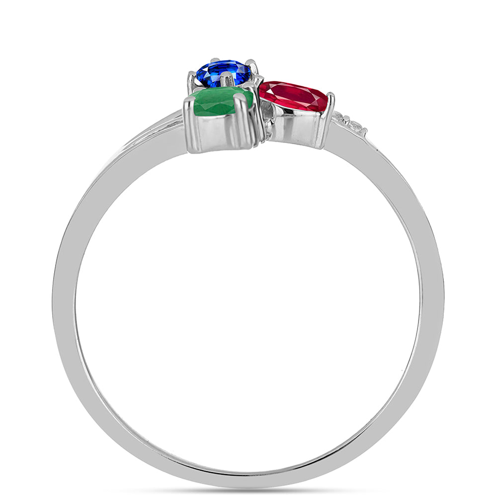 Conjunto de Prata com Rubi de Madagáscar e Esmeralda do Brasil ( Brincos+Anel )  Contraste: Cabeca de Veado (800)