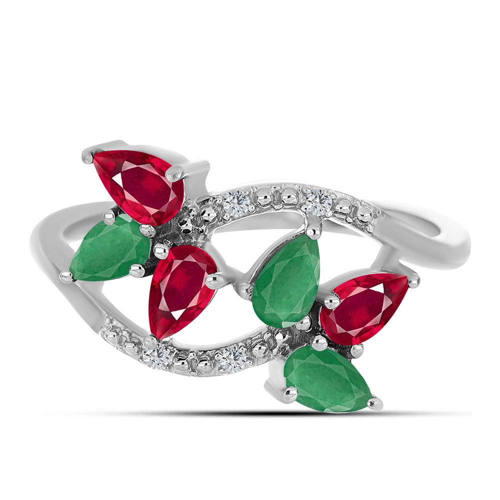 Anel de Prata com Rubi de Madagáscar e Esmeralda do Brasil 1 