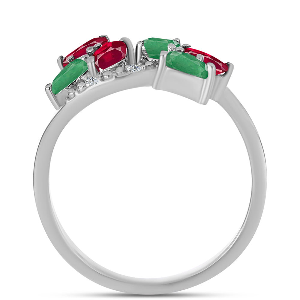 Anel de Prata com Rubi de Madagáscar e Esmeralda do Brasil 2 